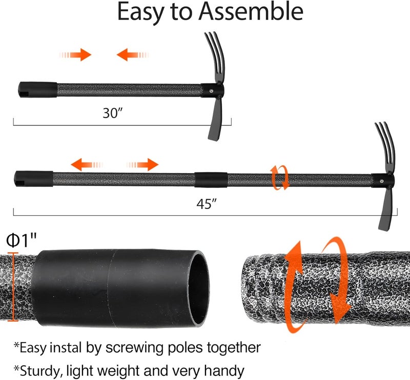 Oliynedy Hoe and Cultivator Gardening Hand Tools, Heavy Duty Stainless Steel Garden Hoe and 3 Fork Hand Tiller for Gardening Weeding Planting with Adjustable Handle 45 inch - Image 4